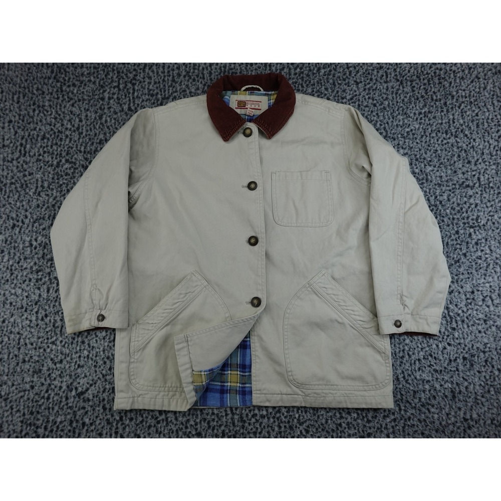 Faded Glory Barn Jacket Womens Small Tan Plaid Lined Corduroy Collar‎ Chore